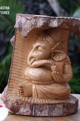 Wooden Fine Carved Ganesha Statue on natural tree 1