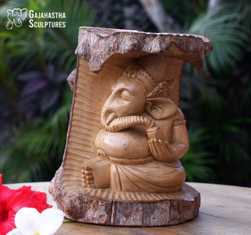 Wooden Fine Carved Ganesha Statue on natural tree 1