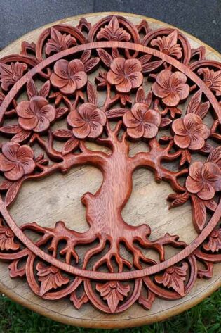 Flower tree hand carved wooden wallart