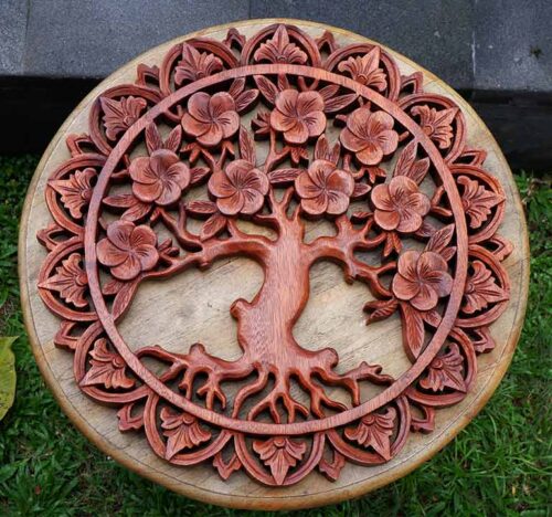 Flower tree hand carved wooden wallart